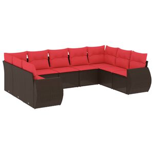 vidaXL Ensemble de canap&eacute; de jardin 9 pcs avec coussins marron