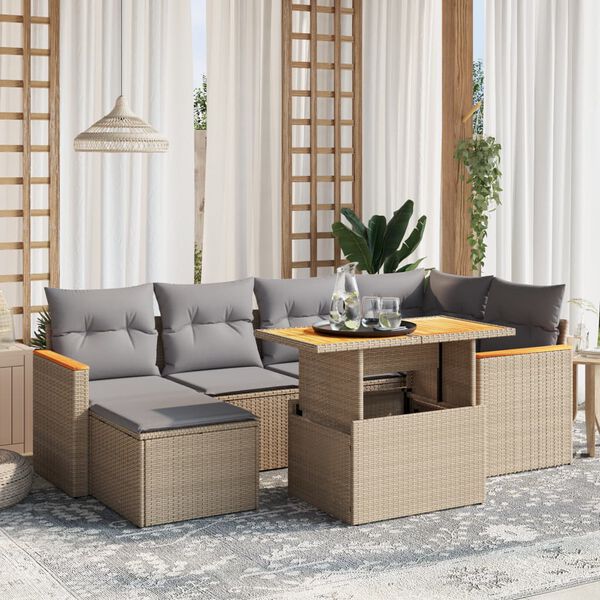 vidaXL Salon de jardin avec coussins 7 pcs beige r&eacute;sine tress&eacute;e