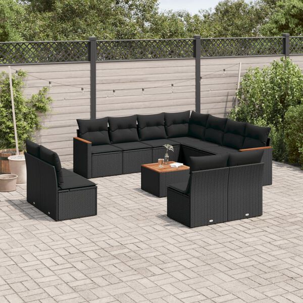 vidaXL Salon de jardin 12 pcs avec coussins noir r&eacute;sine tress&eacute;e