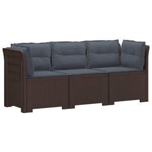 vidaXL Canap&eacute; de jardin 3 places avec coussins look rattan PP Marron