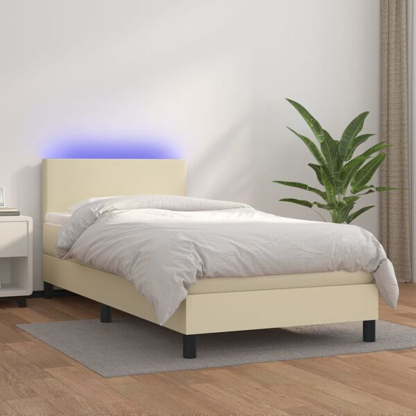vidaXL Sommier &agrave; lattes de lit et matelas et LED Cr&egrave;me 100x200 cm