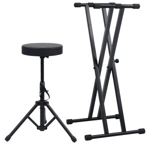 vidaXL Kit de support de clavier &agrave; empattement double et tabouret Noir