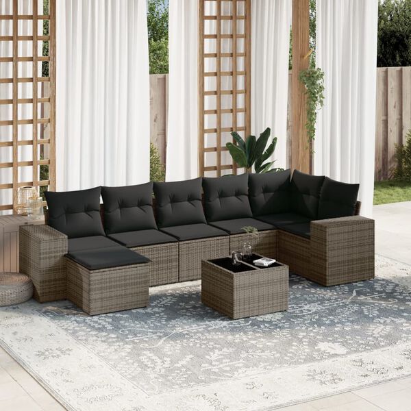 vidaXL Salon de jardin 8 pcs avec coussins gris r&eacute;sine tress&eacute;e