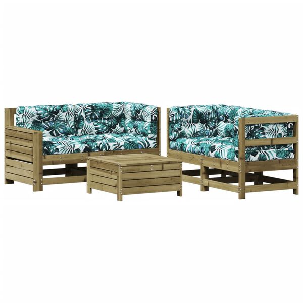 vidaXL Salon de jardin 5 pcs avec coussins bois de pin impr&eacute;gn&eacute;