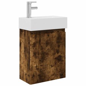 vidaXL Meuble de salle de bain avec robinet Ch&ecirc;ne fum&eacute;