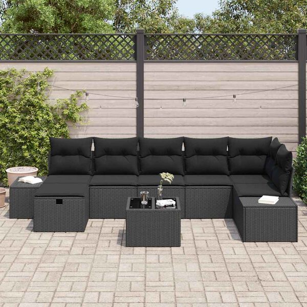 vidaXL Ensemble de canap&eacute; de jardin avec coussin 8 pcs Noir polyrotin