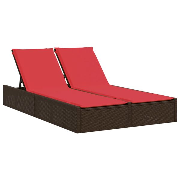 vidaXL Chaise longue double avec coussins marron résine tressée