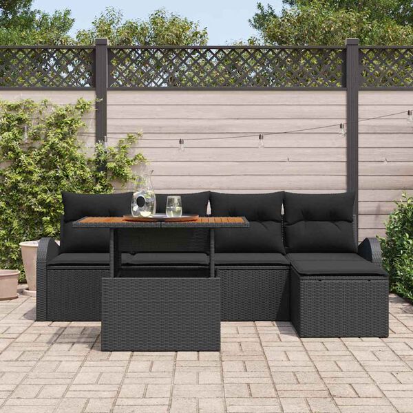 vidaXL Ensemble de canap&eacute; de jardin avec coussin 6 pcs Noir