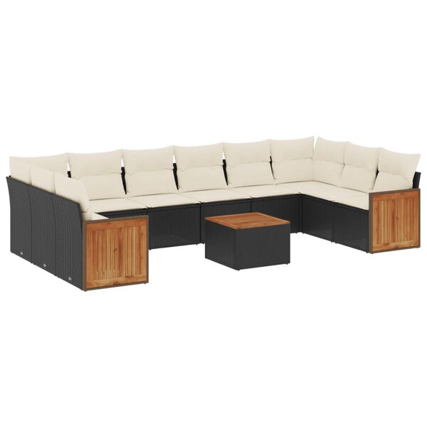 vidaXL Salon de jardin 11 pcs avec coussins noir r&eacute;sine tress&eacute;e