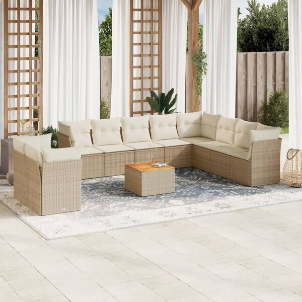 vidaXL Salon de jardin 11 pcs avec coussins beige r&eacute;sine tress&eacute;e