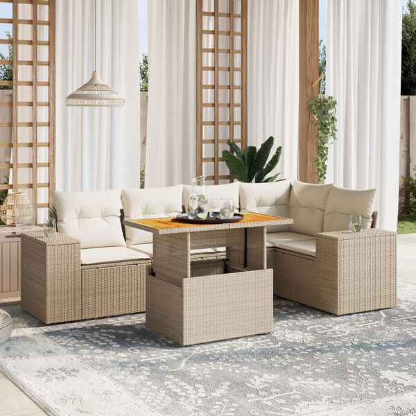 vidaXL Salon de jardin avec coussins 6 pcs beige r&eacute;sine tress&eacute;e