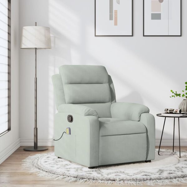 vidaXL Fauteuil inclinable de massage gris clair velours