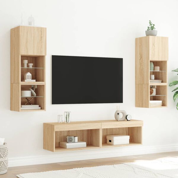 vidaXL Meuble TV avec lumi&egrave;res LED ch&ecirc;ne sonoma 60x30x30 cm