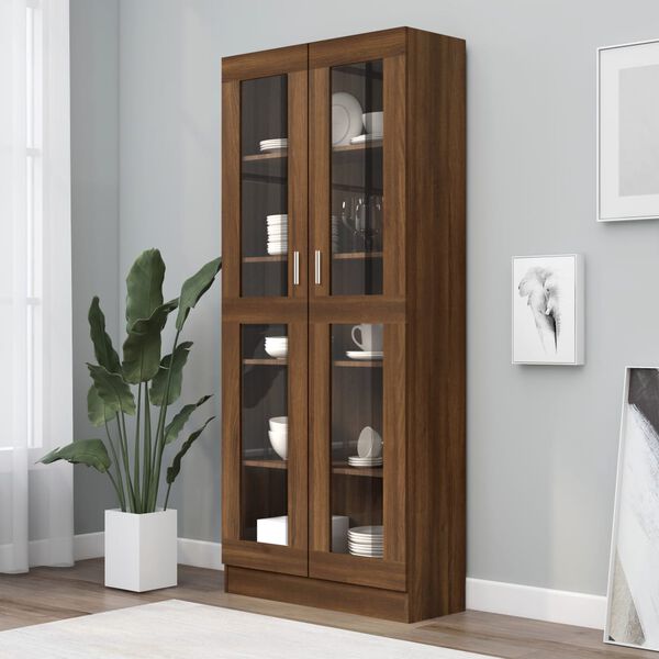 vidaXL Armoire &agrave; vitrine Ch&ecirc;ne brun 82,5x30,5x185cm Bois ing&eacute;nierie
