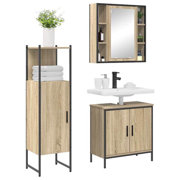 vidaXL Ensemble de mobilier de salle de bain avec étagère 3 pcs Marron