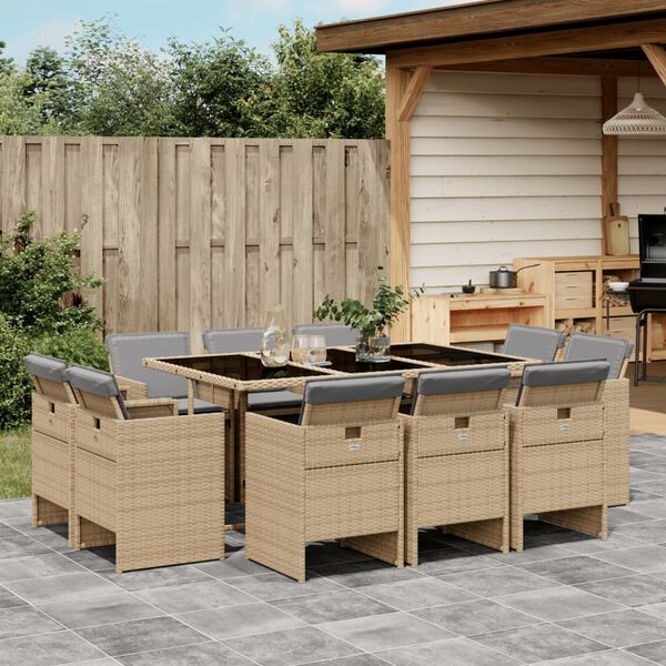 vidaXL Ensemble &agrave; manger de jardin et coussins 11 pcs m&eacute;lange beige