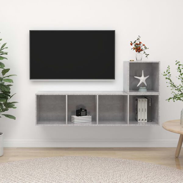 vidaXL Ensemble de meuble TV 2 pcs Gris b&eacute;ton Bois d'ing&eacute;nierie