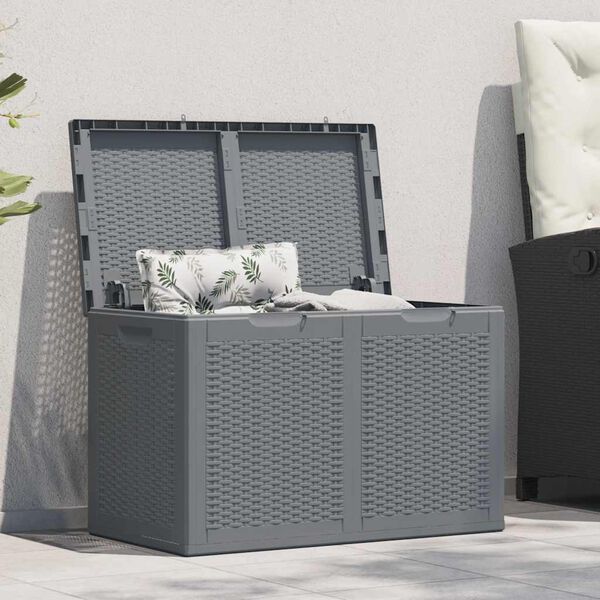 vidaXL Bo&icirc;te de rangement de jardin gris PP rotin 180 L