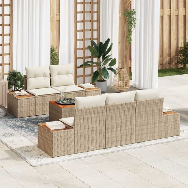 vidaXL Ensemble de canap&eacute; de jardin 6 pcs Beige Poly rotin