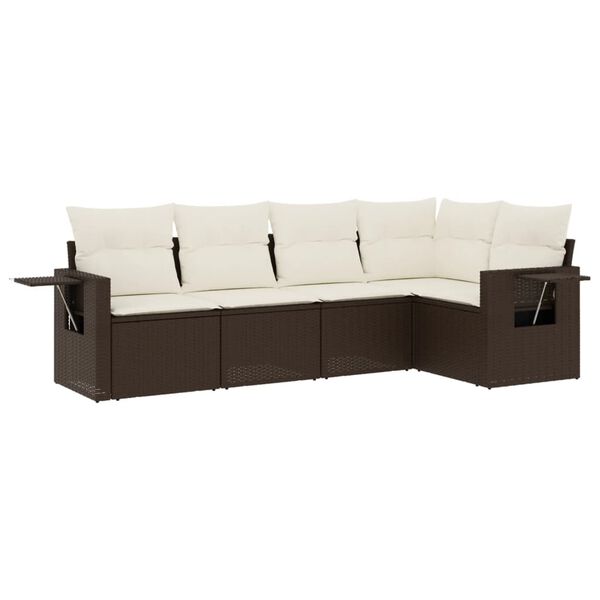 vidaXL Salon de jardin avec coussins 5 pcs marron r&eacute;sine tress&eacute;e