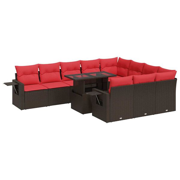 vidaXL Salon de jardin et coussins 11 pcs marron r&eacute;sine tress&eacute;e acacia