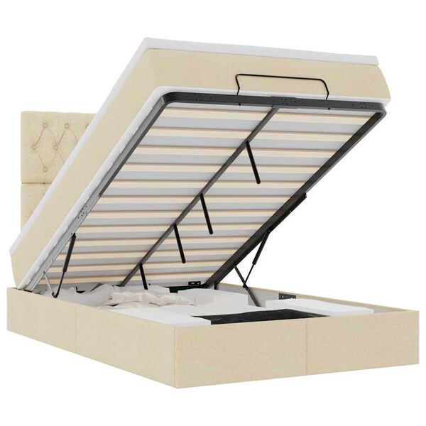 vidaXL Cadre de lit ottoman avec matelas cr&egrave;me 120x200cm tissu