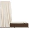 vidaXL Chaise longue double avec toit et rideaux marron r&eacute;sine tress&eacute;e