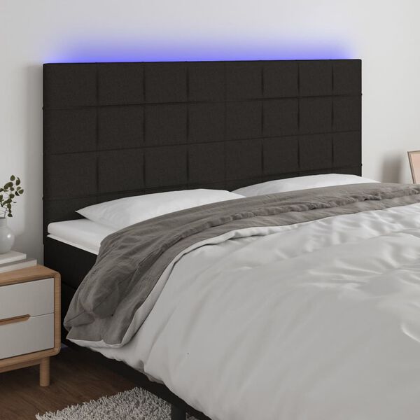 vidaXL T&ecirc;te de lit &agrave; LED Noir 180x5x118/128 cm Tissu