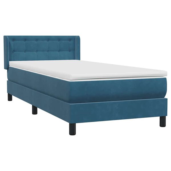 vidaXL Sommier &agrave; lattes de lit et matelas bleu fonc&eacute; 90x220 cm velours