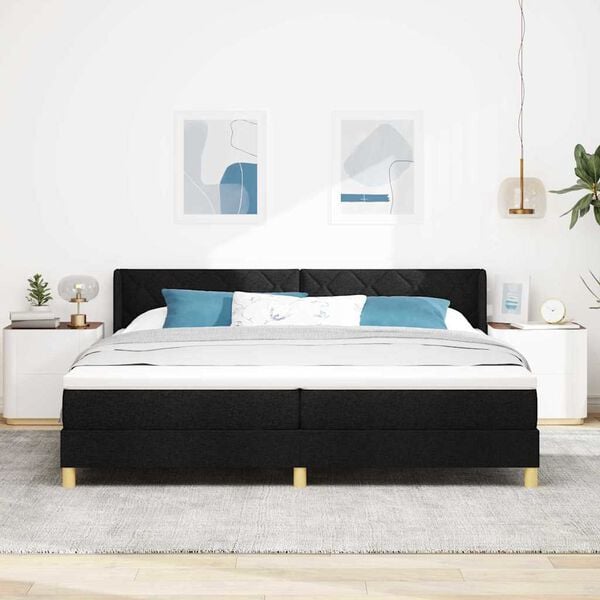 vidaXL Lit &agrave; ressorts avec matelas Noir 200 x 200 cm Polyester