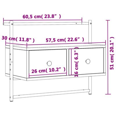 vidaXL Meuble TV mural sonoma gris 60,5x30x51 cm bois d'ingénierie