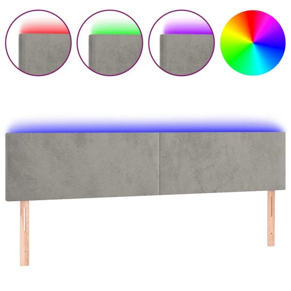 vidaXL T&ecirc;te de lit &agrave; LED Gris clair 200x5x78/88 cm Velours