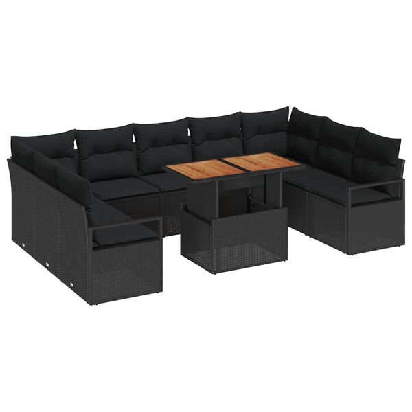 vidaXL Ensemble de canap&eacute; de jardin 10 pcs Noir Poly rotin