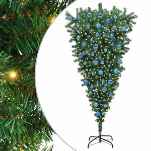 vidaXL Arbre de No&euml;l artificiel pr&eacute;-&eacute;clair&eacute; &agrave; l'envers avec set de boules