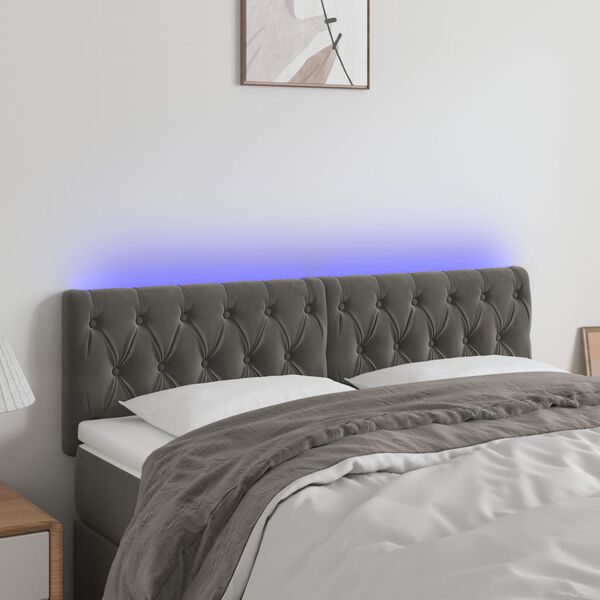 vidaXL T&ecirc;te de lit &agrave; LED Gris fonc&eacute; 144x7x78/88 cm Velours