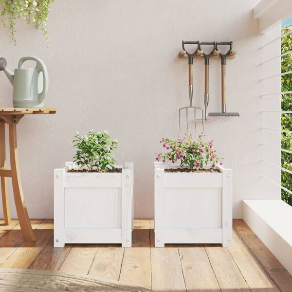 vidaXL Jardini&egrave;res 2 pcs blanc bois de pin massif