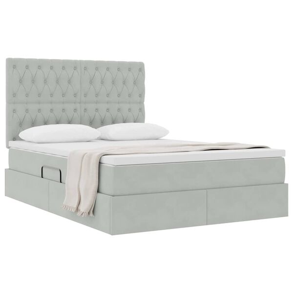 vidaXL Lit avec rangement et matelas Gris clair 140 x 190 cm Velours