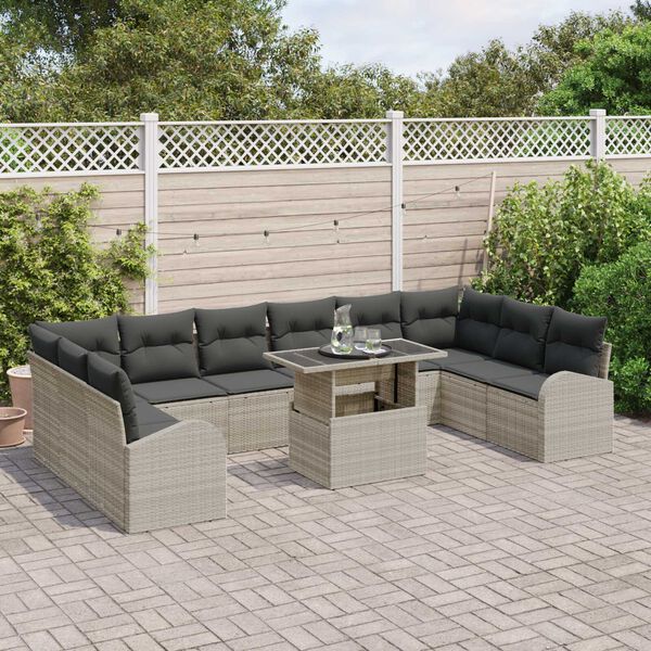 vidaXL Ensemble de canap&eacute; de jardin 11 pcs Gris clair Poly rotin