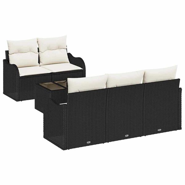vidaXL Ensemble de canap&eacute; de jardin avec coussin 6 pcs Noir et Cr&egrave;me
