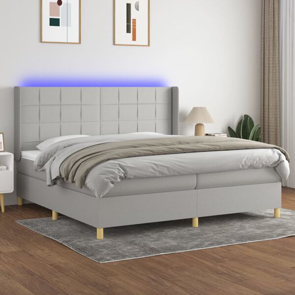 vidaXL Sommier &agrave; lattes de lit matelas LED Gris clair 200x200 cm Tissu
