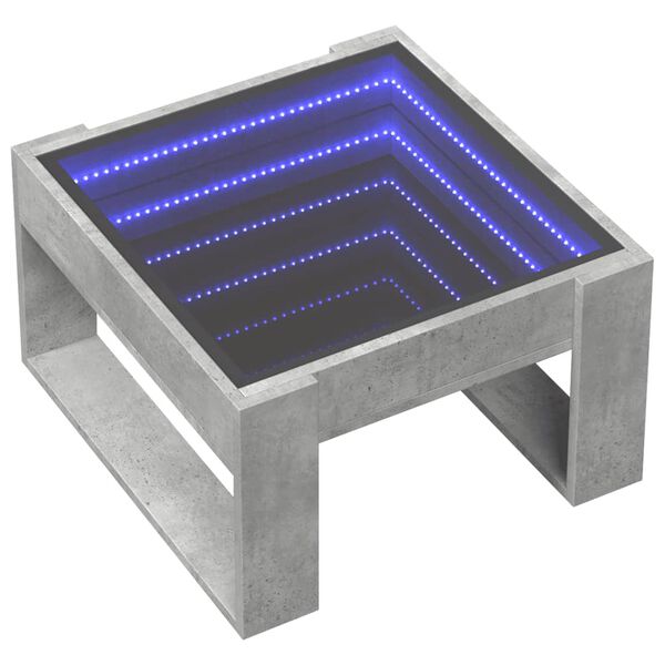 vidaXL Table basse avec LED infini gris béton 50x53x30 cm