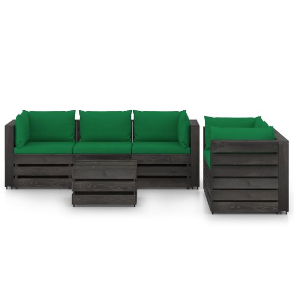 vidaXL Salon de jardin 6 pcs avec coussins Bois impr&eacute;gn&eacute; de gris