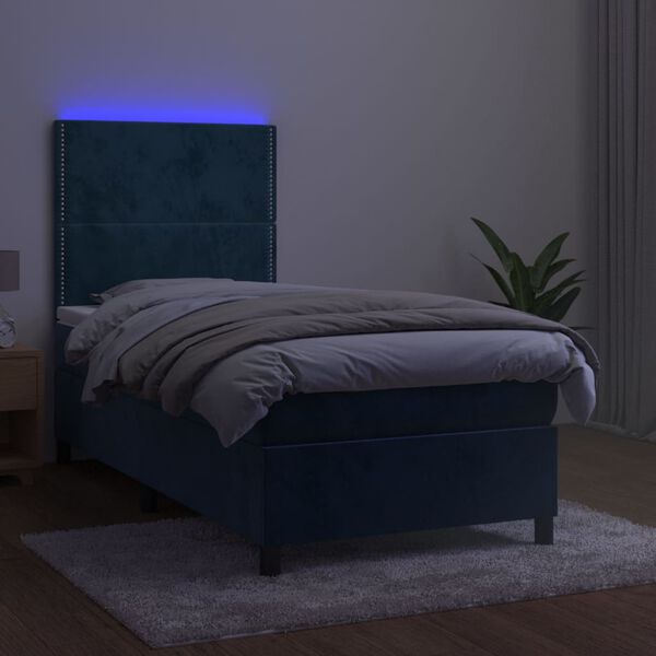 vidaXL Sommier &agrave; lattes de lit matelas et LED Bleu fonc&eacute; 100x200 cm