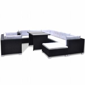 vidaXL Salon de jardin 10 pcs avec coussins R&eacute;sine tress&eacute;e Noir