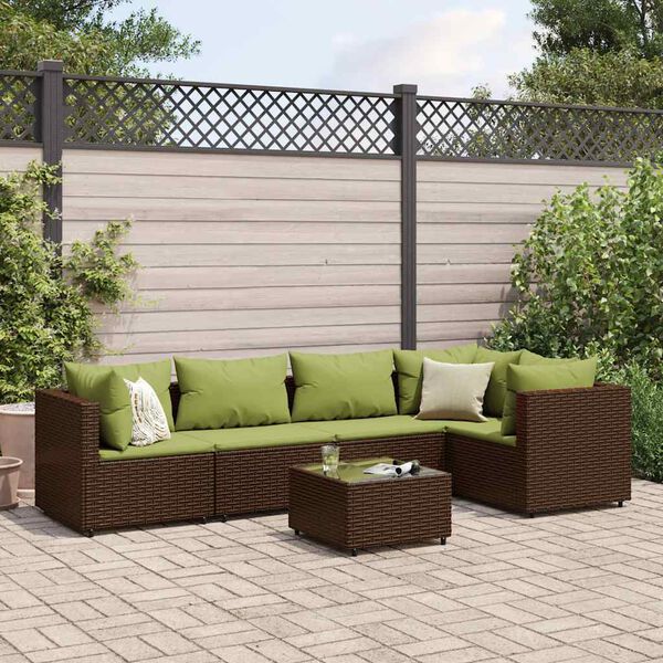 vidaXL Salon de jardin 6 pcs avec coussins Marron R&eacute;sine tress&eacute;e