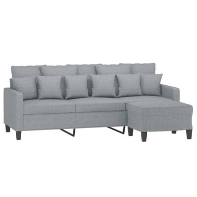 vidaXL Canapé à 3 places avec repose-pieds Gris clair 180 cm Tissu