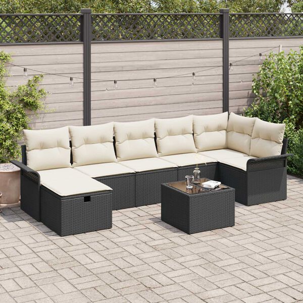 vidaXL Ensemble de canap&eacute; de jardin avec coussin 8 pcs Noir Poly rotin