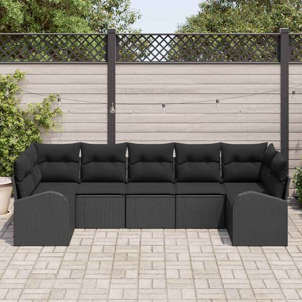 vidaXL Ensemble de canap&eacute; de jardin 7 pcs Noir Poly Rattan