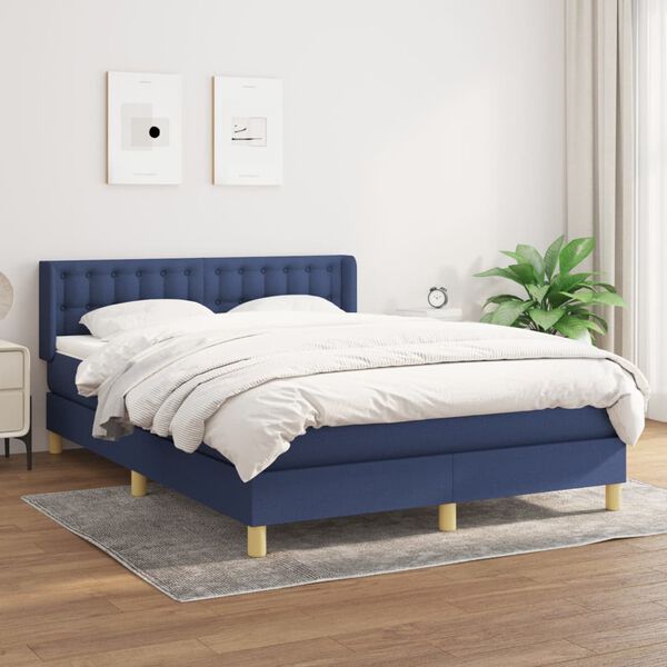 vidaXL Sommier &agrave; lattes de lit avec matelas Bleu 140x200 cm Tissu