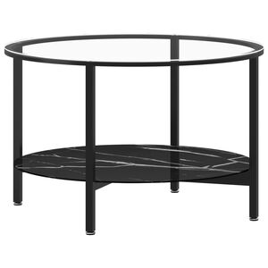 vidaXL Table &agrave; th&eacute; Noir et marbre noir 70 cm Verre tremp&eacute;